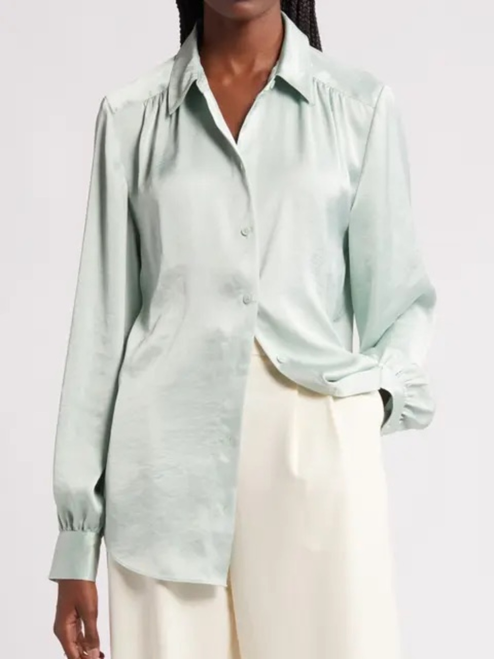 Pretty Lavish by ASOS Light Mint Faux Satin Button-Down Shirt